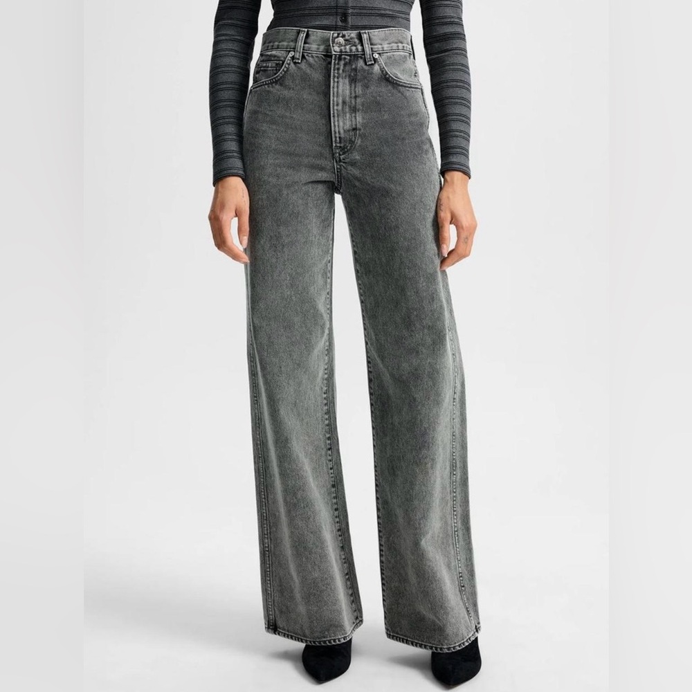 Veronica Beard High-Rise Gray Wide-Leg Jeans